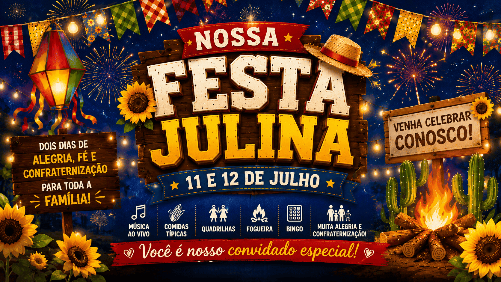 Nossa Festa Julina está chegando! Venha celebrar conosco dias de alegria, fé e confraternização